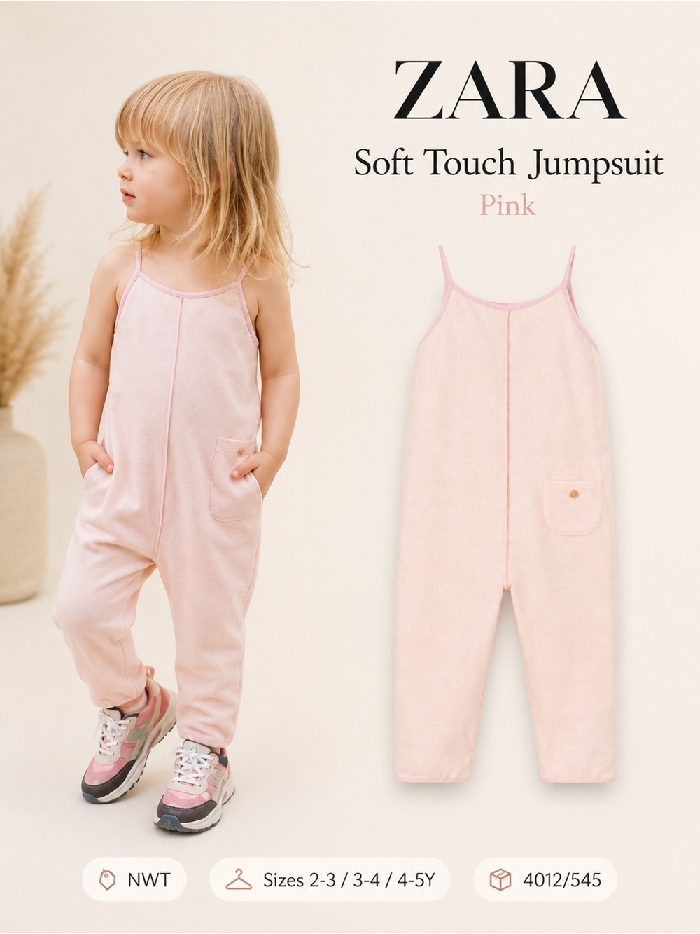 Zara Kids Pink Soft Touch Jumpsuit NWT Contrast Piping Romper